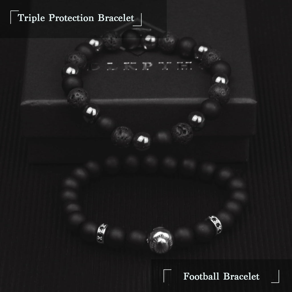 Black Obsidian Bracelet for Men - Black Tourmaline Beaded Bracelets - Mens Bracelet Set 8MM Black Onyx Hematite Lava Stone Beads Triple Protection Bracelet for Men Women Gifts
