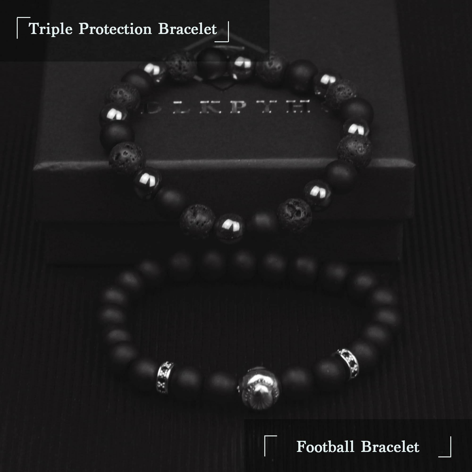 Black Obsidian Bracelet for Men - Black Tourmaline Beaded Bracelets - Mens Bracelet Set 8MM Black Onyx Hematite Lava Stone Beads Triple Protection Bracelet for Men Women Gifts