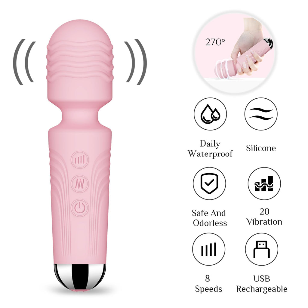 Vibrator Wand,Adult Sex Toy Wand, G Spot Dildo, Clit Vibrator, Sex Vibrators,Clitoris Stimulation,with 8 Speeds & 20 Patterns,Fully Waterproof,Vibrating Wand for her Pleasure (Rose Red)