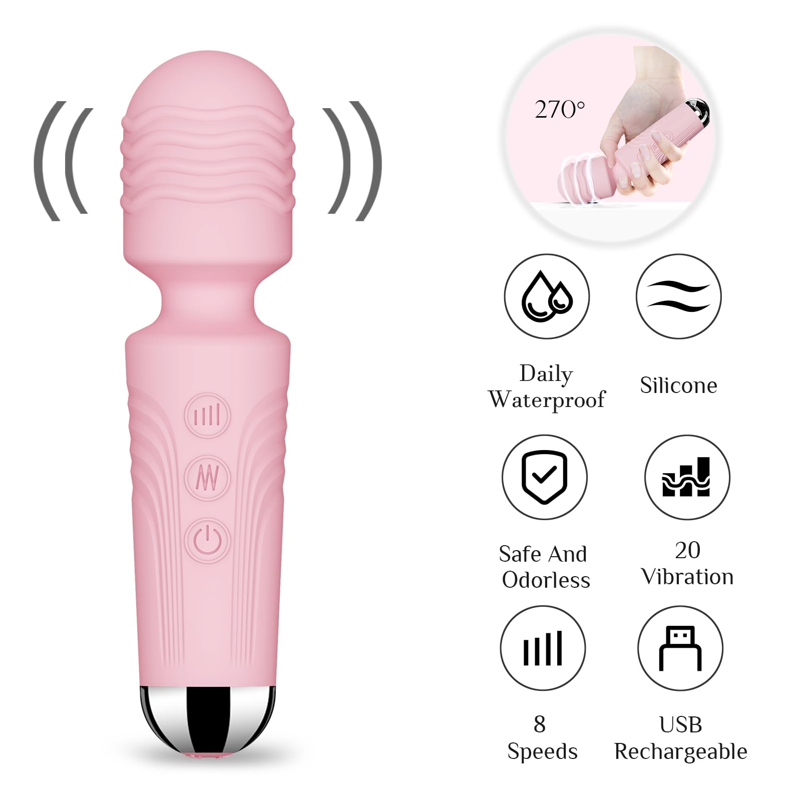 Vibrator Wand,Adult Sex Toy Wand, G Spot Dildo, Clit Vibrator, Sex Vibrators,Clitoris Stimulation,with 8 Speeds & 20 Patterns,Fully Waterproof,Vibrating Wand for her Pleasure (Rose Red)