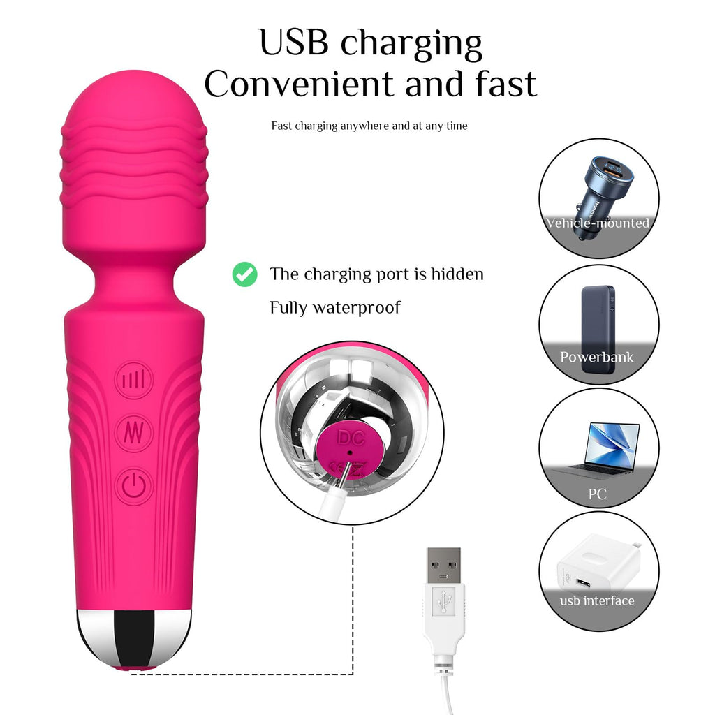 Vibrator Wand,Adult Sex Toy Wand, G Spot Dildo, Clit Vibrator, Sex Vibrators,Clitoris Stimulation,with 8 Speeds & 20 Patterns,Fully Waterproof,Vibrating Wand for her Pleasure (Rose Red)