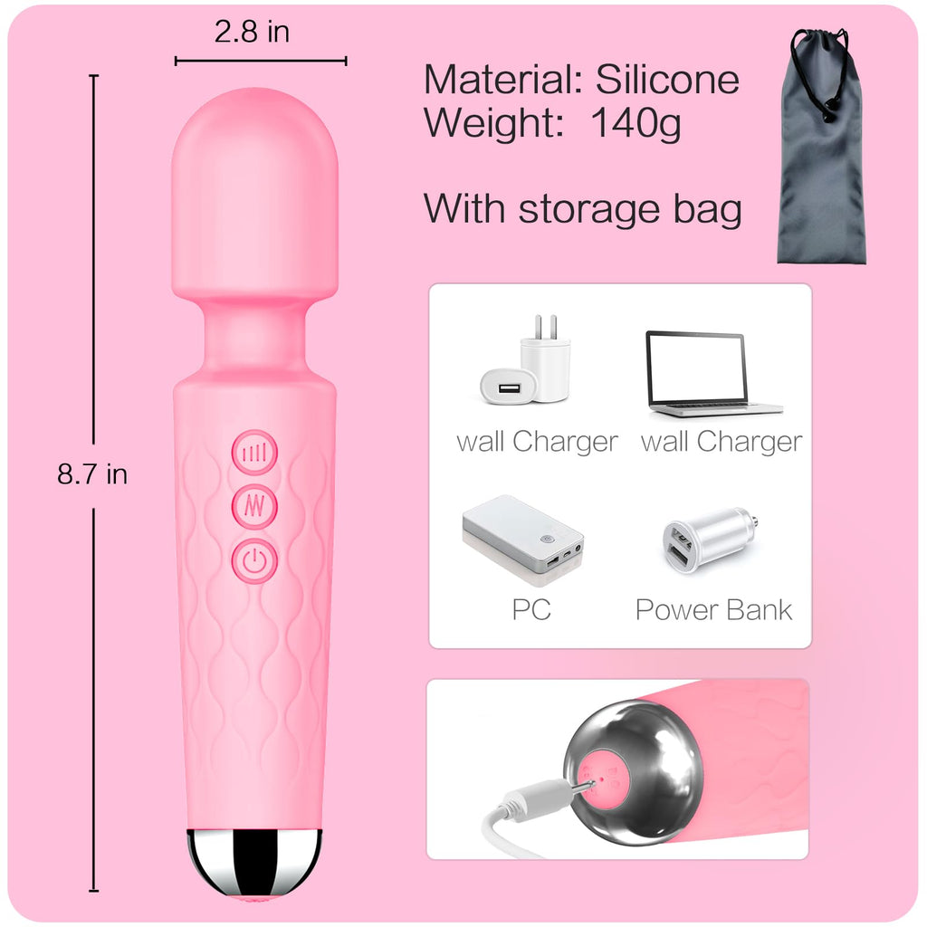 Vibrator Wand,Adult Sex Toy Wand, G Spot Dildo, Clit Vibrator, Sex Vibrators,Clitoris Stimulation,with 8 Speeds & 20 Patterns,Fully Waterproof,Vibrating Wand for her Pleasure (Rose Red)