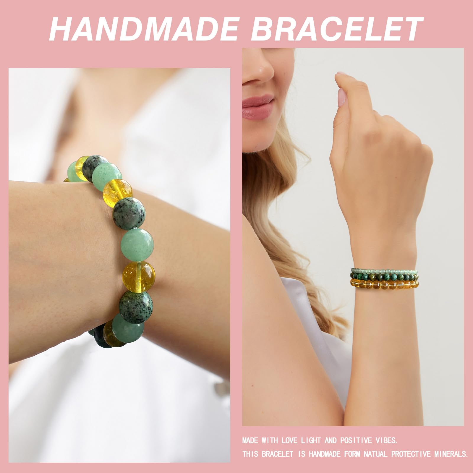 4pcs Beaded Bracelets for Women,Natural Healing Crystal Gemstones Bracelet,Anxiety Stress Relief Bracelet Handmade purple Jewelry Gifts for Women