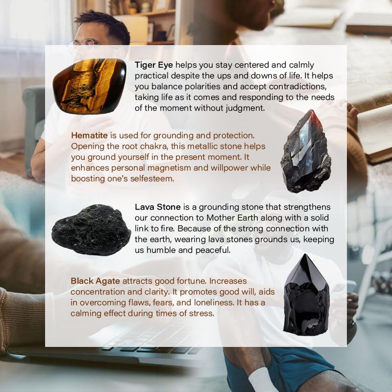 Men’s Bracelet Set Multi - Tiger Eye/Matte Agate/Lava Rock Gifts for Birthday/Anniversary/Christmas