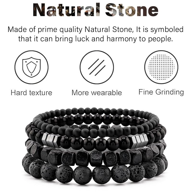 Men’s Bracelet Set Multi - Tiger Eye/Matte Agate/Lava Rock Gifts for Birthday/Anniversary/Christmas