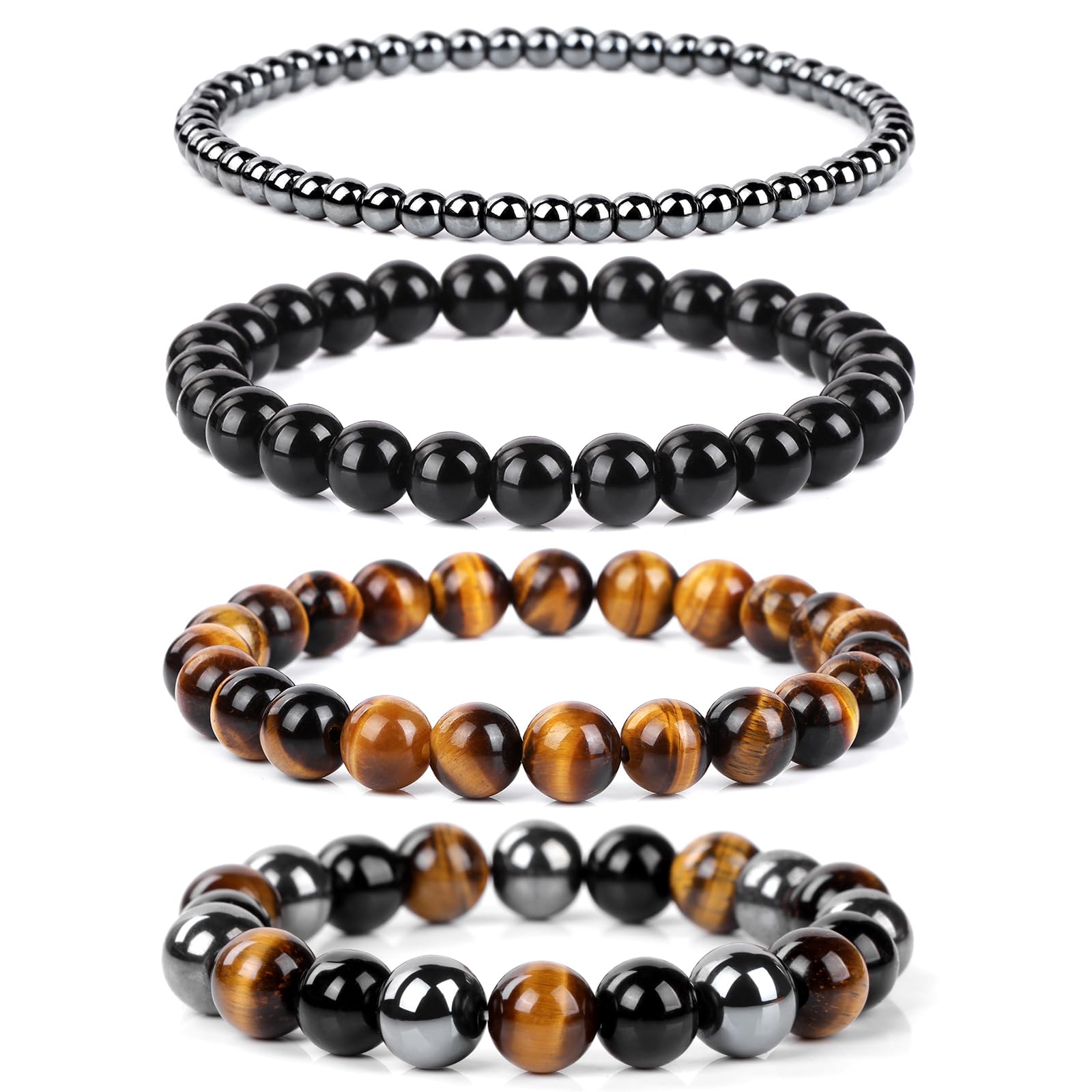 4pcs Beaded Bracelets for Women,Natural Healing Crystal Gemstones Bracelet,Anxiety Stress Relief Bracelet Handmade purple Jewelry Gifts for Women