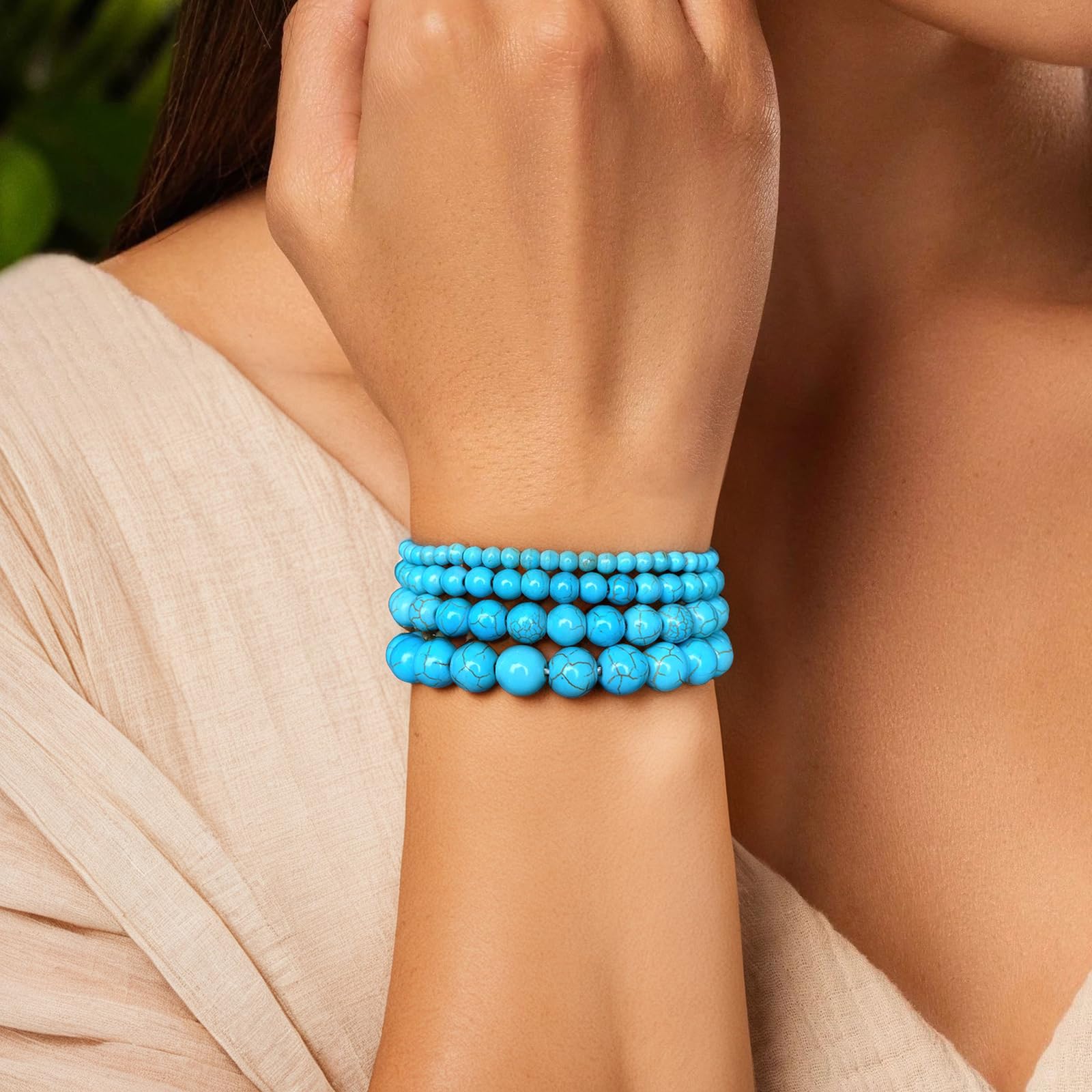 4pcs Beaded Bracelets for Women,Natural Healing Crystal Gemstones Bracelet,Anxiety Stress Relief Bracelet Handmade purple Jewelry Gifts for Women