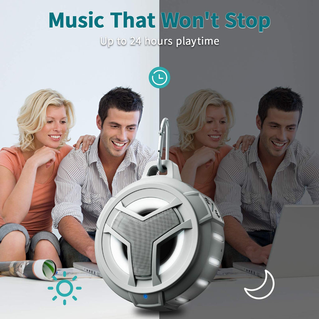 EBODA Bluetooth Shower Speaker, Portable Bluetooth Speakers, IP67 Waterproof Wireless Speaker with LED Light, Floating, 2000mAh, True Wireless Stereo for Kayak, Beach, Gifts for unisex -Black