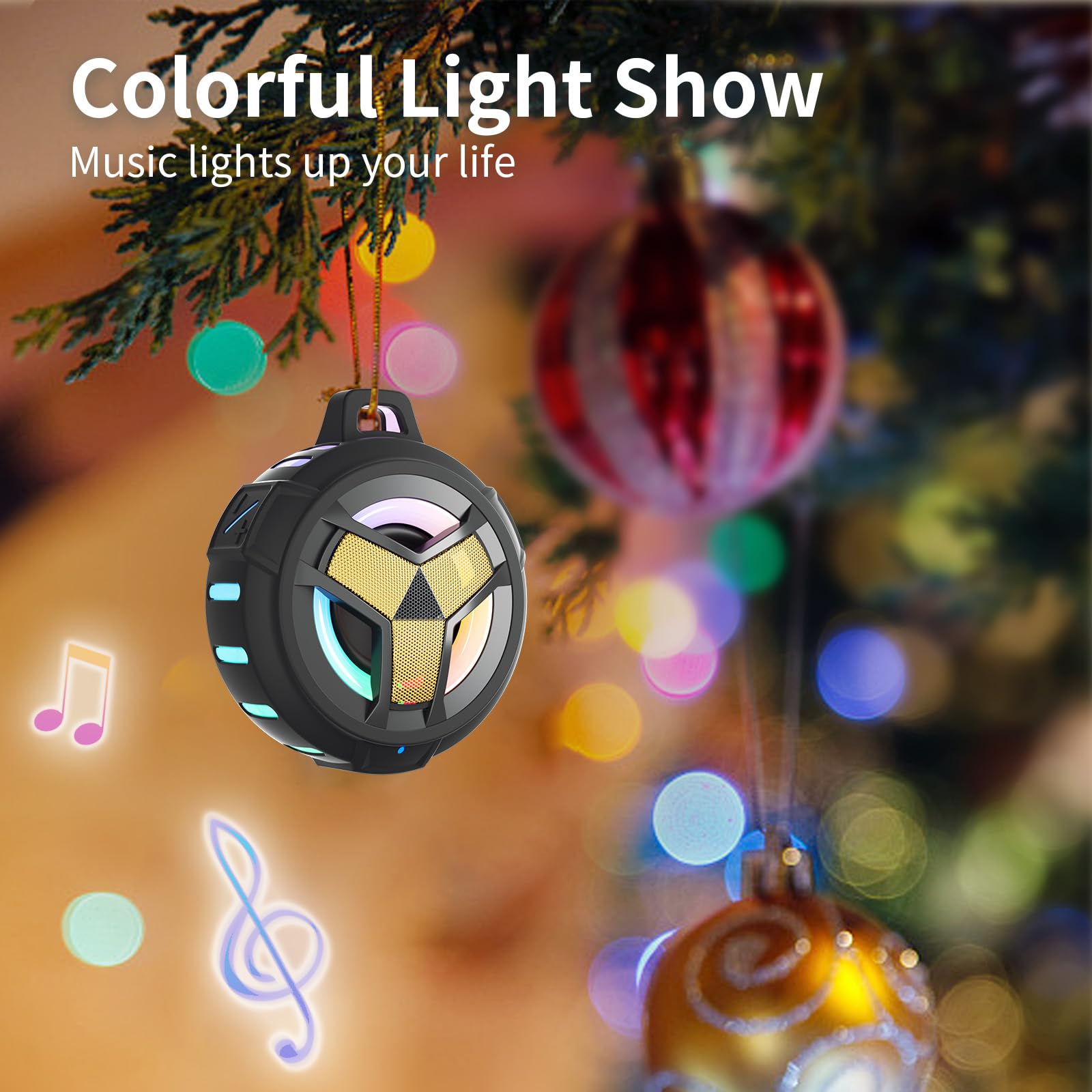 EBODA Bluetooth Shower Speaker, Portable Bluetooth Speakers, IP67 Waterproof Wireless Speaker with LED Light, Floating, 2000mAh, True Wireless Stereo for Kayak, Beach, Gifts for unisex -Black