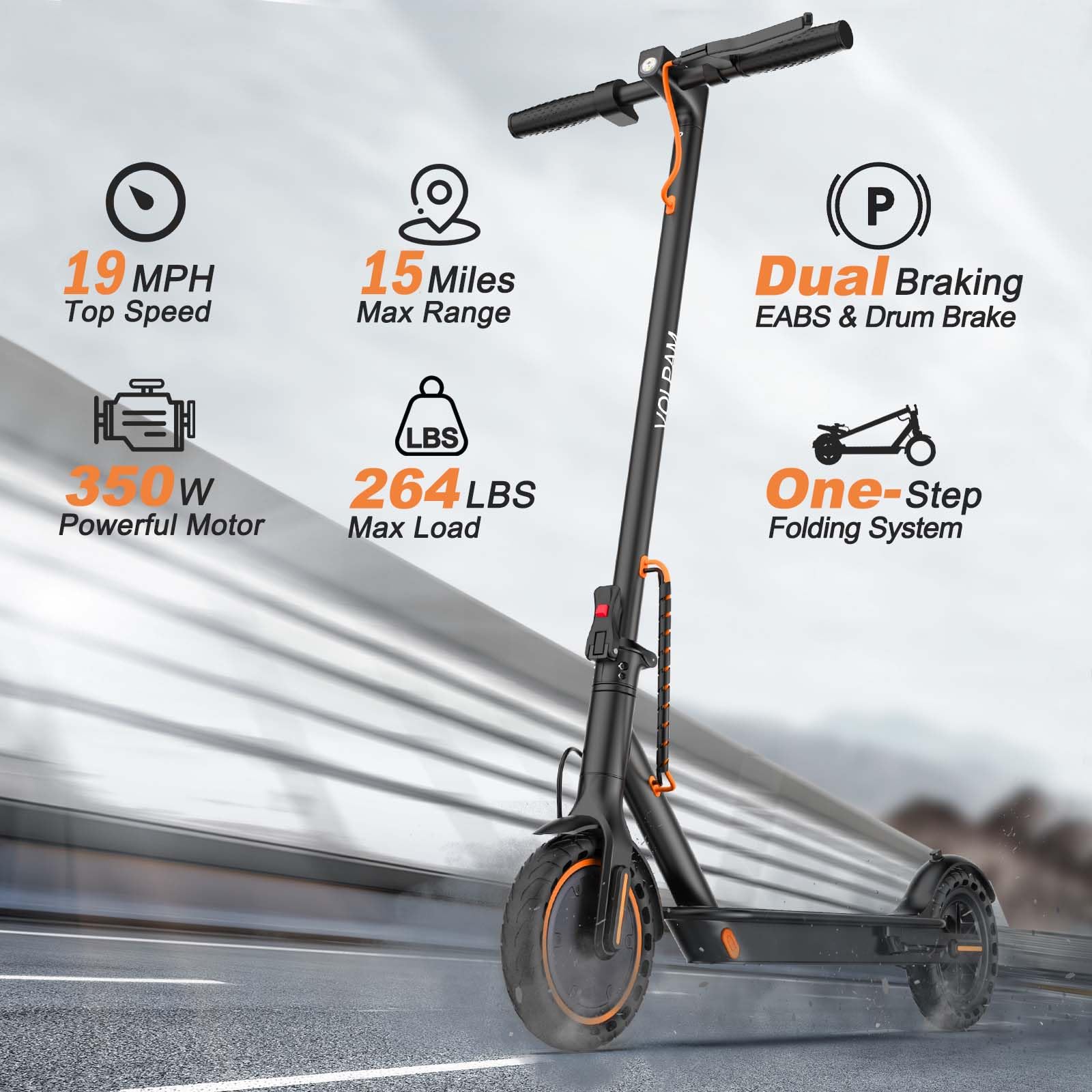 VOLPAM Electric Scooter, 350W/500W Powerful Motor, 8.5"/10" Solid Tires, 19/22Mph, 28/23/21/16 Miles Max Range, Dual Braking