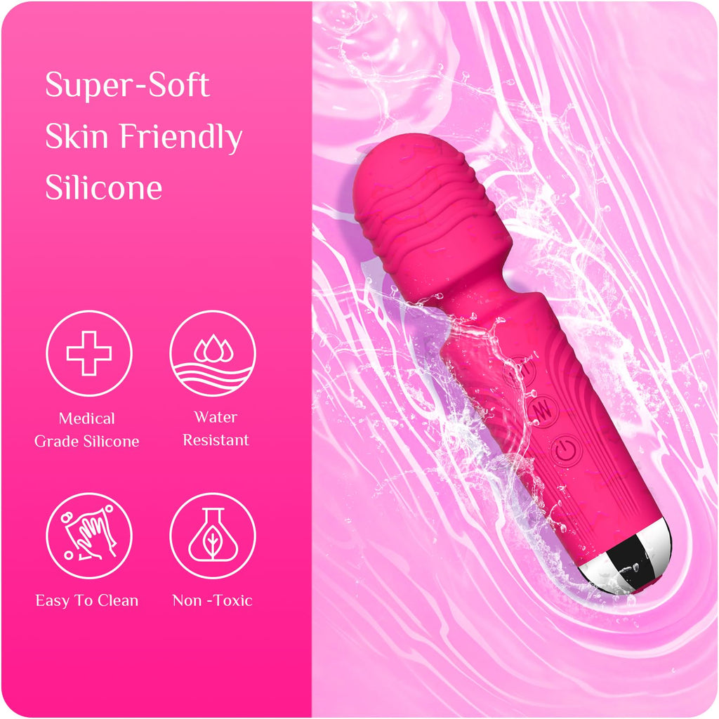 Vibrator Wand,Adult Sex Toy Wand, G Spot Dildo, Clit Vibrator, Sex Vibrators,Clitoris Stimulation,with 8 Speeds & 20 Patterns,Fully Waterproof,Vibrating Wand for her Pleasure (Rose Red)
