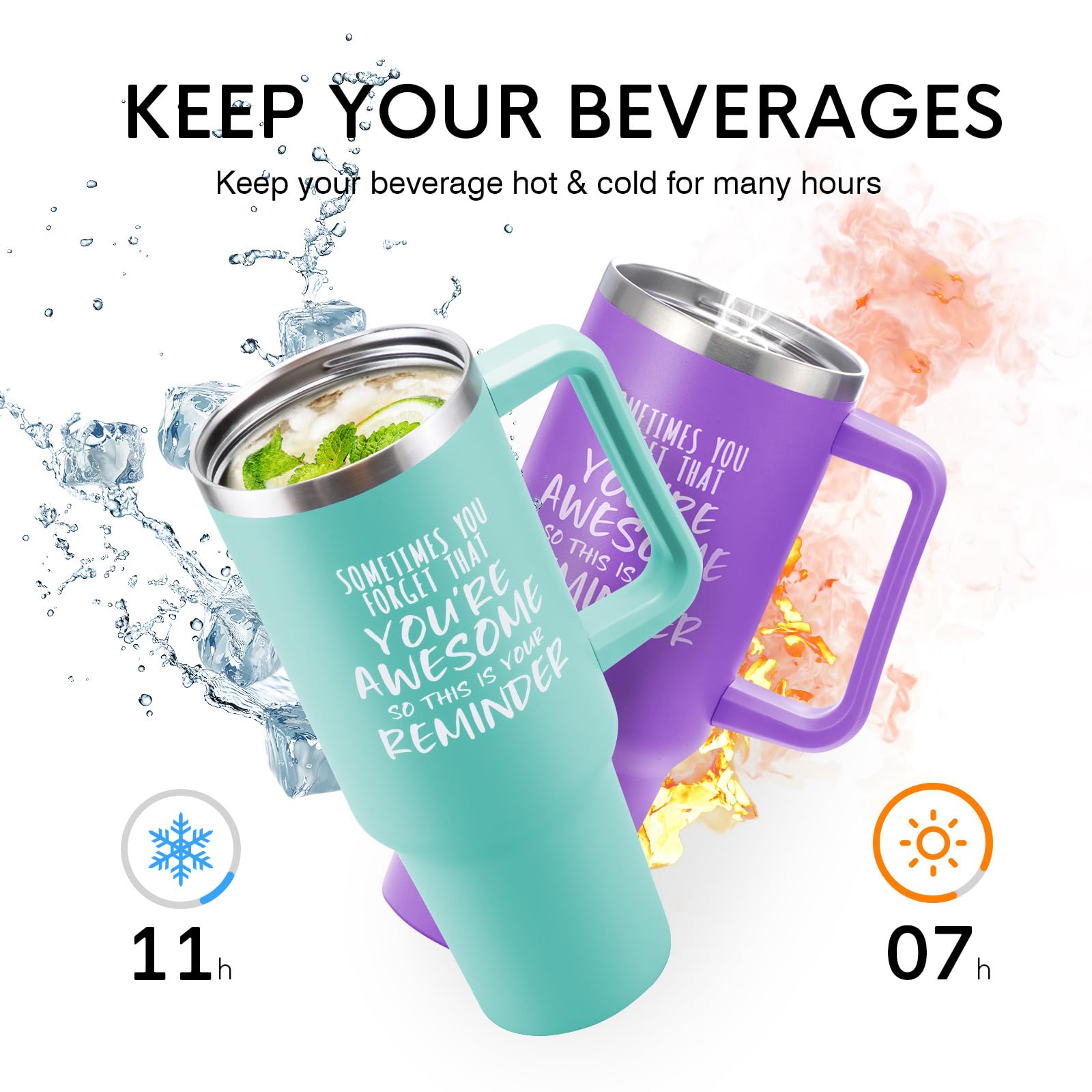 NOWWISH Inspirational Coffee Mug for Men, 14oz Vacuum Insulated Stainless Steel Cup, You Are Awesome Gift for Husband, Boyfriend, Dad - Navy Blue