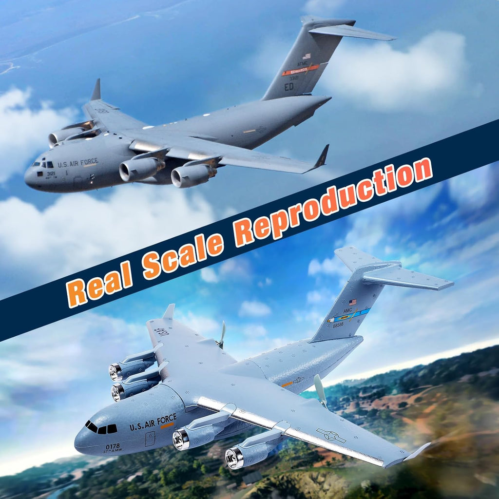 RC Airplane, 2CH RC Plane Ready to Fly, 2.4GHz C-17 Remote Control Airplane with 6-axis Gyro Stabilizer Globemaster III Military Transport Aircraft for Beginners Boys Kids Adults Patent Pending