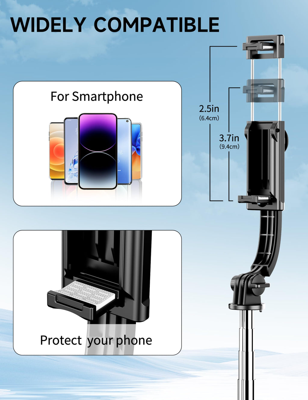 Selfie Stick, 41'' Extendable Phone Tripod Stand with Phone Holder & Detachable Remote, 360° Rotation Selfie Stick Tripod for Cell Phone Compatible with iPhone, Android, Samsung