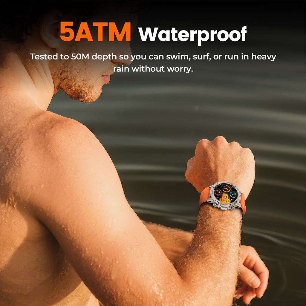 WalkerFit Smart Watch for Men, 1.43" Round AMOLED, 5ATM Waterproof, Heart Rate & Sleep Monitor,Long Battery,Outdoor Fitness Activity Tracker,Voice Control&Bluetooth Call,Compatible with iPhone Android