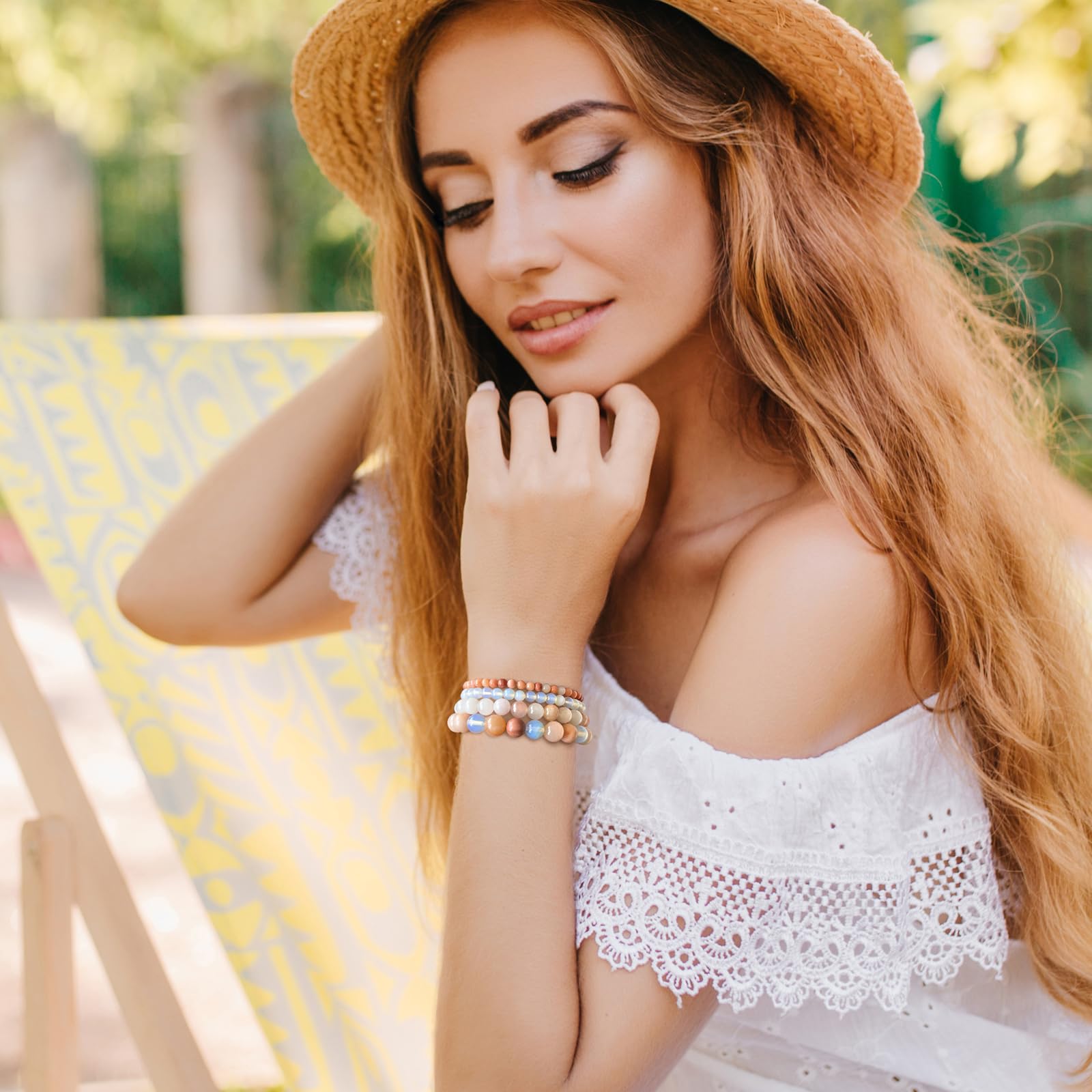 4pcs Beaded Bracelets for Women,Natural Healing Crystal Gemstones Bracelet,Anxiety Stress Relief Bracelet Handmade purple Jewelry Gifts for Women