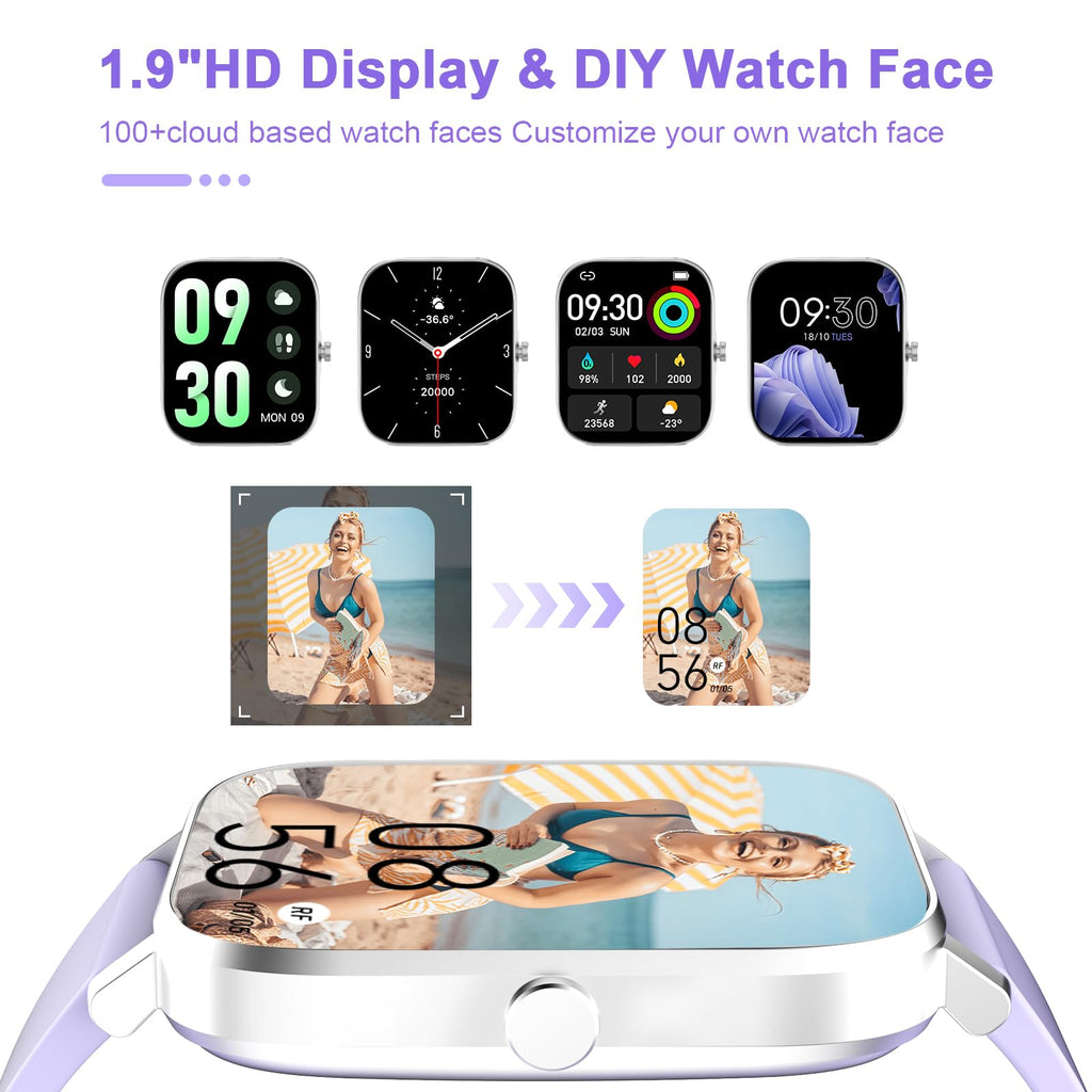 Smart Watch for Men Women Compatible with iPhone Samsung Android Phone 1.83 inch Full Touch Screen IP68 Waterproof Bluetooh Fitness Tracker Heart Rate/Sleep Monitor, Black