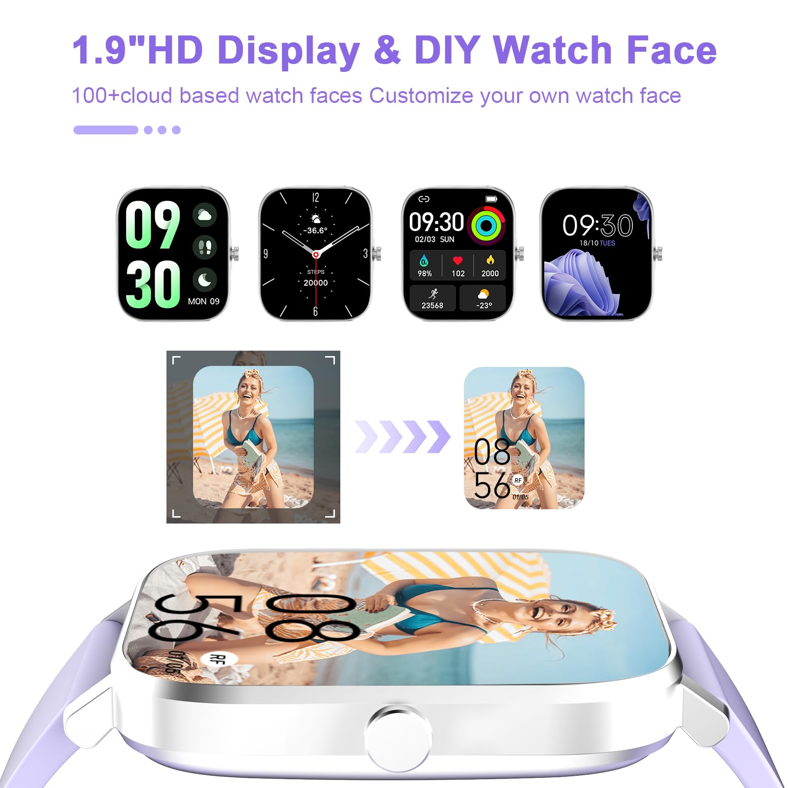 Smart Watch for Men Women Compatible with iPhone Samsung Android Phone 1.83 inch Full Touch Screen IP68 Waterproof Bluetooh Fitness Tracker Heart Rate/Sleep Monitor, Black