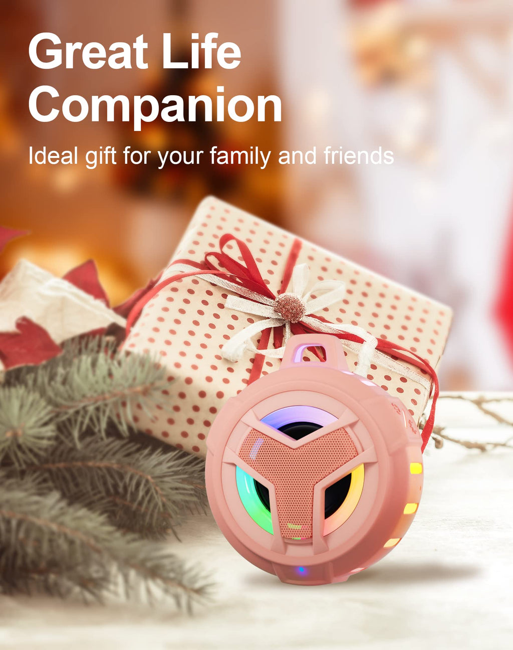 EBODA Bluetooth Shower Speaker, Portable Bluetooth Speakers, IP67 Waterproof Wireless Speaker with LED Light, Floating, 2000mAh, True Wireless Stereo for Kayak, Beach, Gifts for unisex -Black