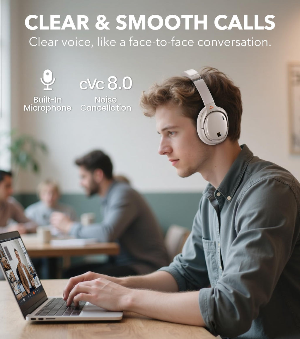 1Mii E700 Wireless Bluetooth Over Ear Headphones with Active Noise Canceling, Hi-Res Audio LDAC/aptX Low Latency for Airplane Travel Overhead Comfort, 54H Playtime, Custom EQ via App - Blue