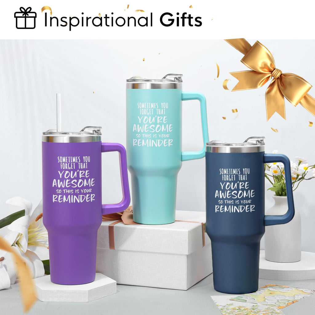 NOWWISH Inspirational Coffee Mug for Men, 14oz Vacuum Insulated Stainless Steel Cup, You Are Awesome Gift for Husband, Boyfriend, Dad - Navy Blue