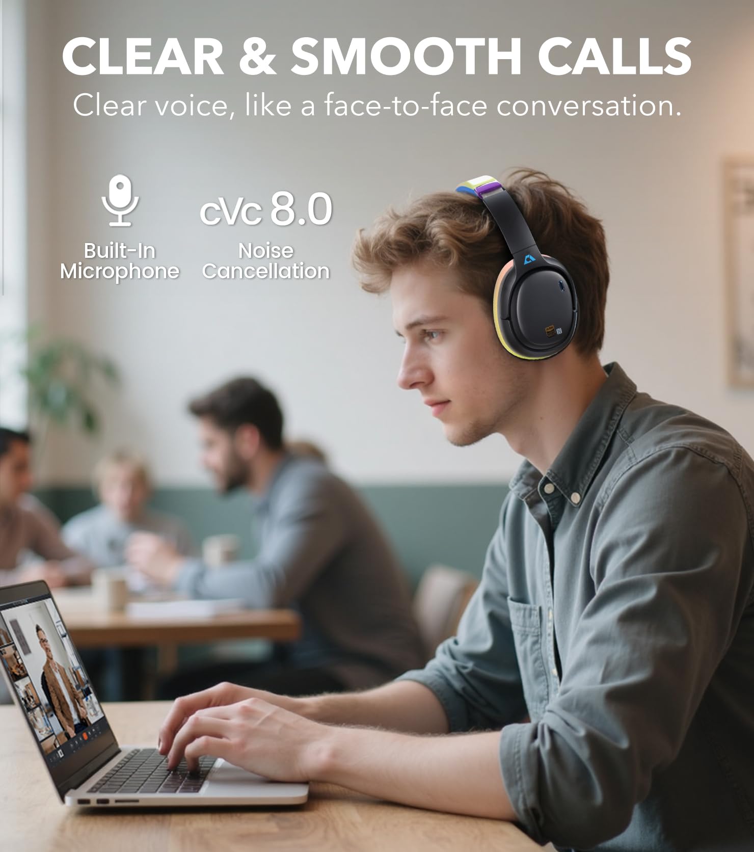 1Mii E700 Wireless Bluetooth Over Ear Headphones with Active Noise Canceling, Hi-Res Audio LDAC/aptX Low Latency for Airplane Travel Overhead Comfort, 54H Playtime, Custom EQ via App - Blue