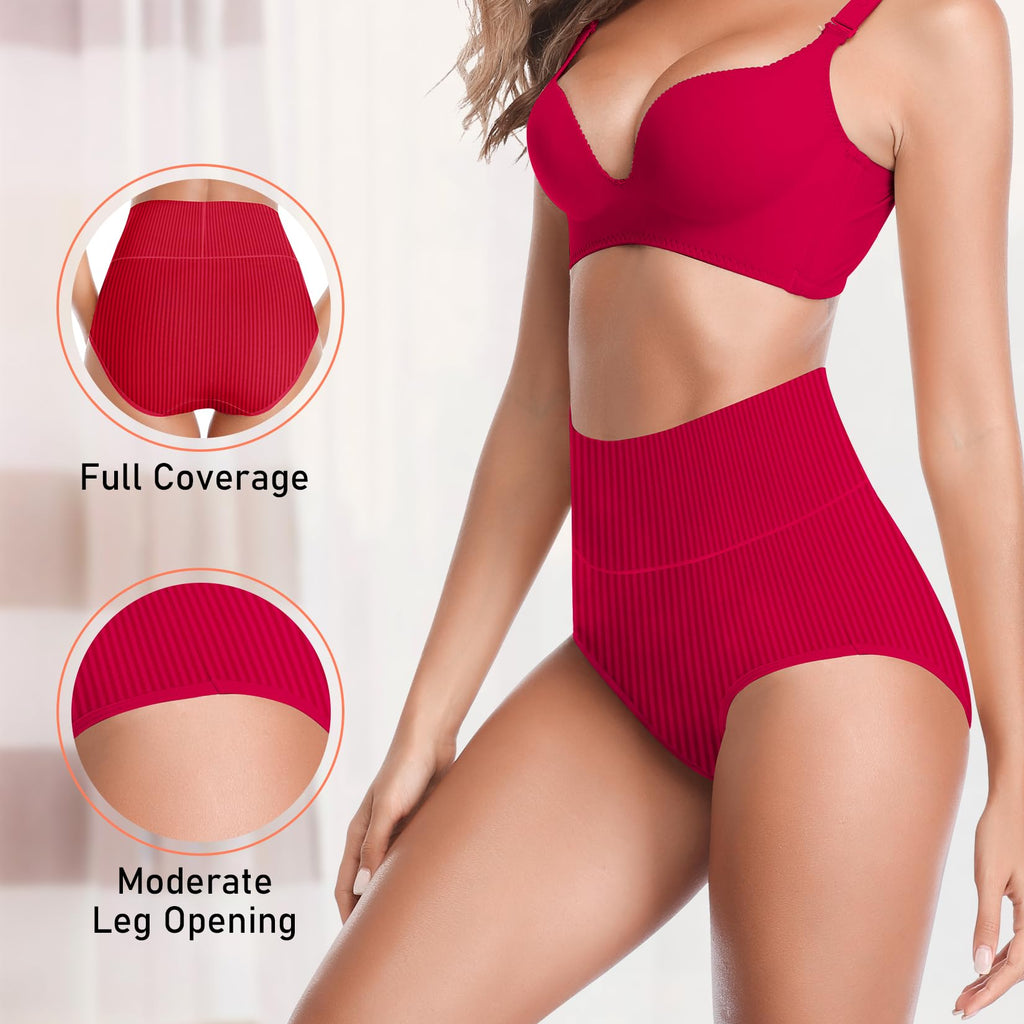 Women's High Waist Cotton Underwear Super Stretchy Briefs Full Coverage Panties Soft Women Panties 5-Pack