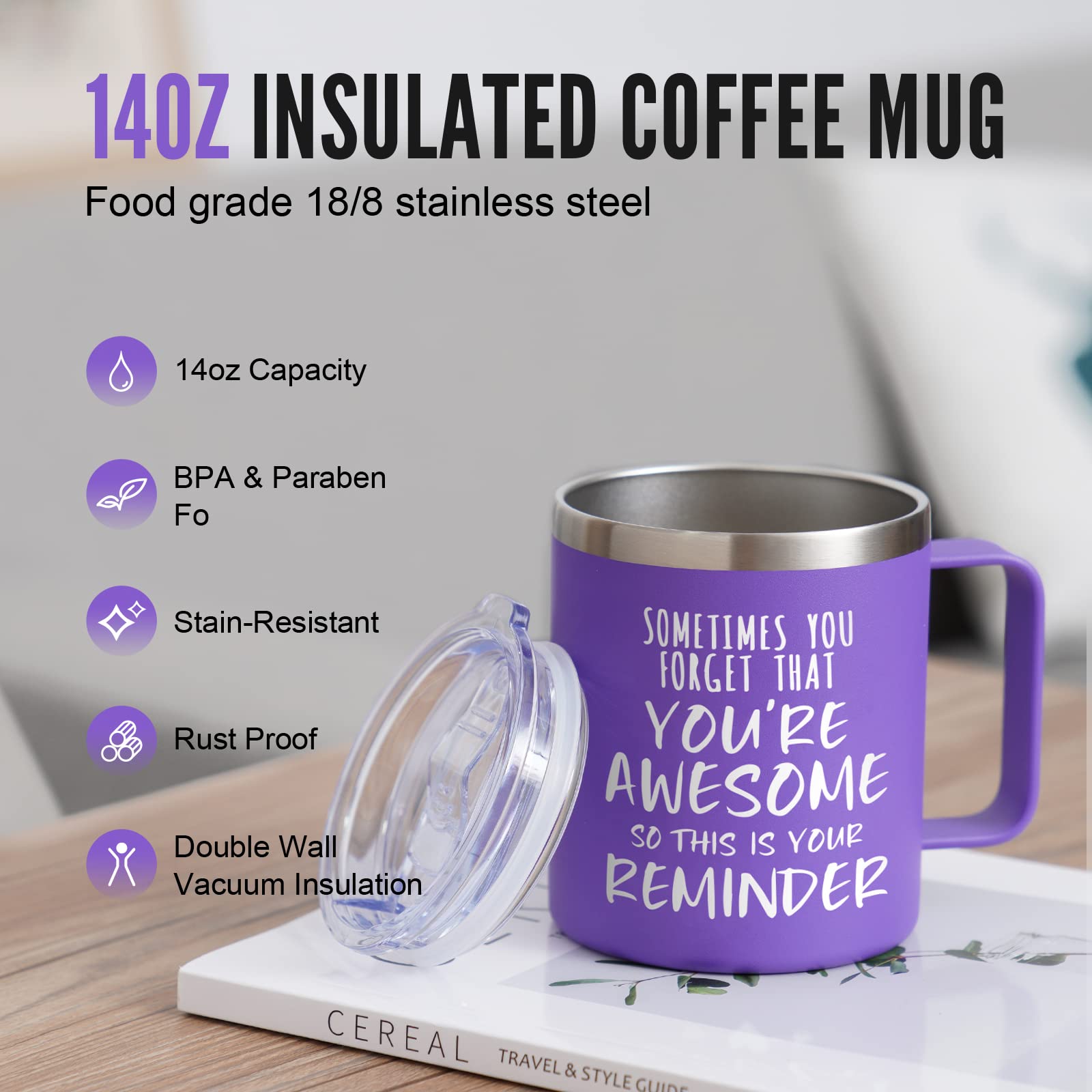 NOWWISH Inspirational Coffee Mug for Men, 14oz Vacuum Insulated Stainless Steel Cup, You Are Awesome Gift for Husband, Boyfriend, Dad - Navy Blue