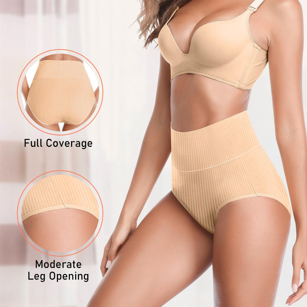 Women's High Waist Cotton Underwear Super Stretchy Briefs Full Coverage Panties Soft Women Panties 5-Pack