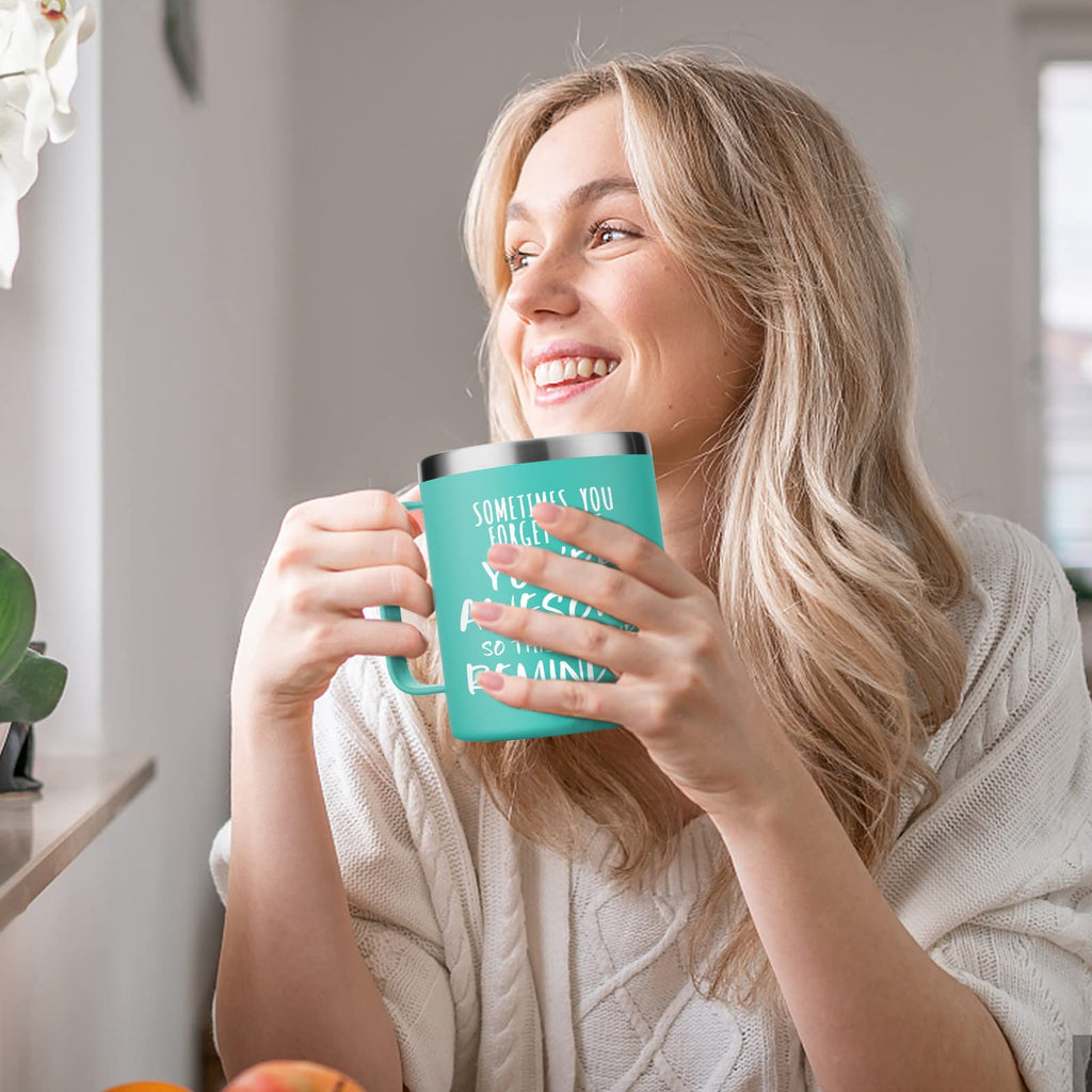 NOWWISH Inspirational Coffee Mug for Men, 14oz Vacuum Insulated Stainless Steel Cup, You Are Awesome Gift for Husband, Boyfriend, Dad - Navy Blue