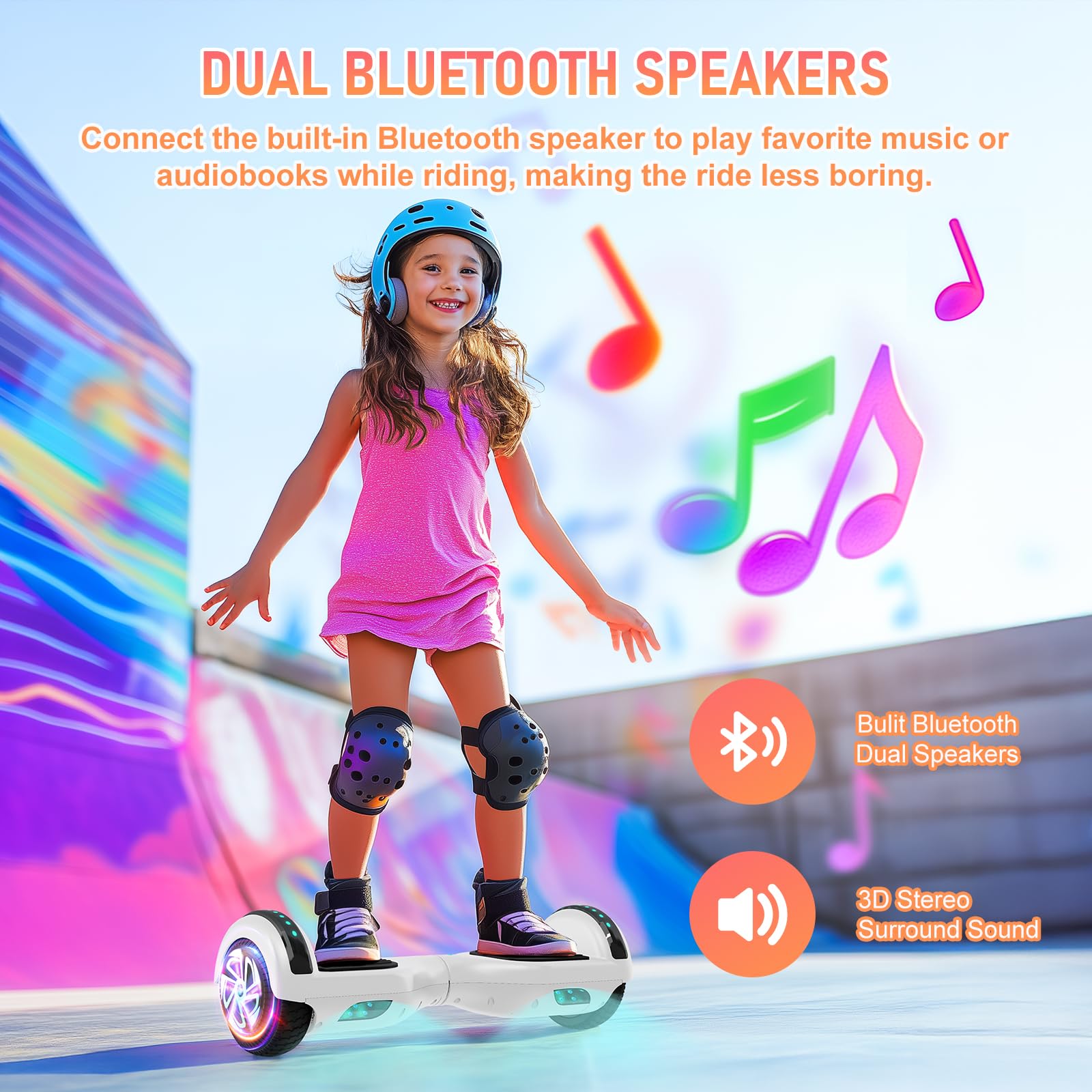 LIEAGLE Hoverboard, 6.5" Self Balancing Scooter Hover Board with Bluetooth Wheels LED Lights for Kids Adults