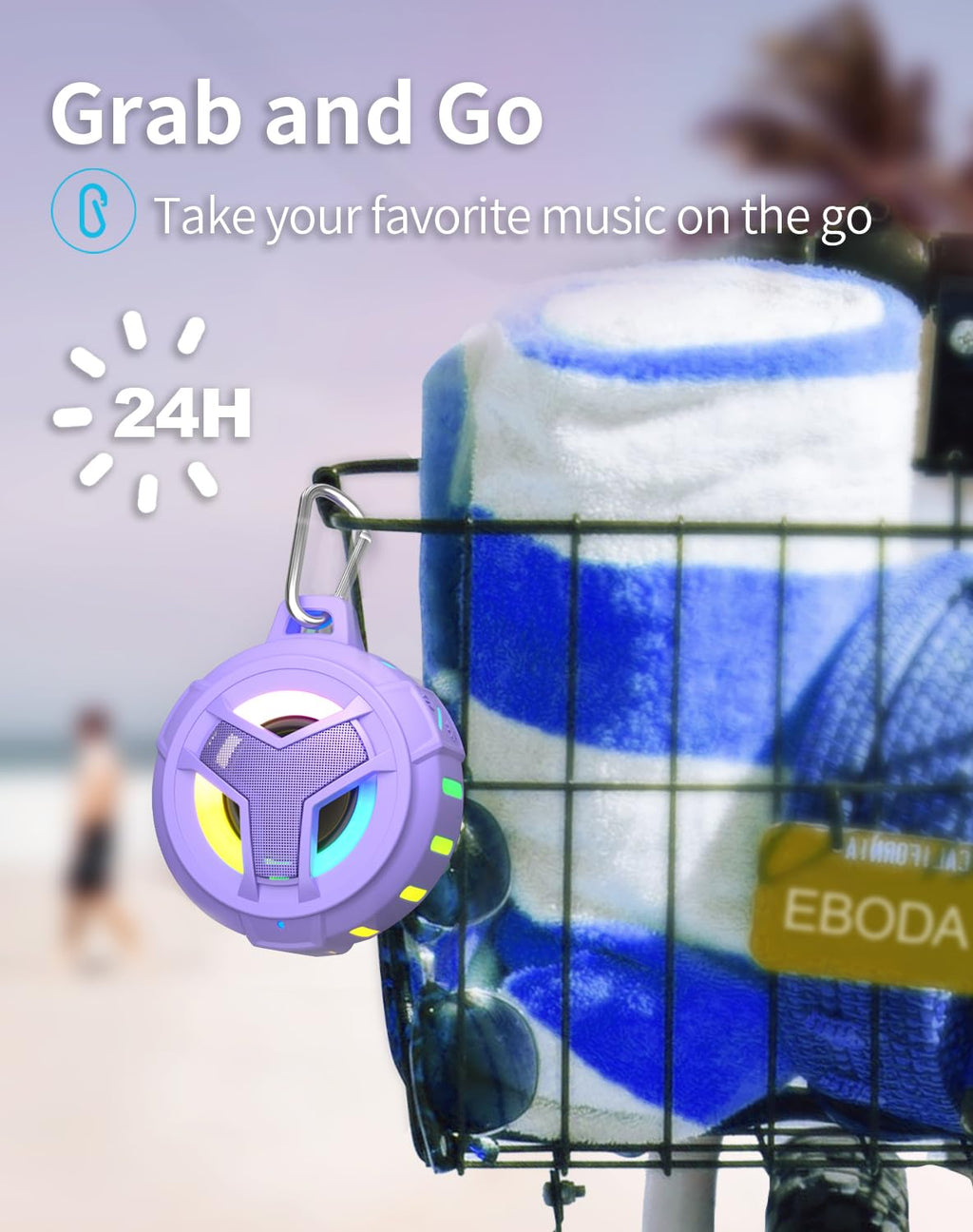 EBODA Bluetooth Shower Speaker, Portable Bluetooth Speakers, IP67 Waterproof Wireless Speaker with LED Light, Floating, 2000mAh, True Wireless Stereo for Kayak, Beach, Gifts for unisex -Black