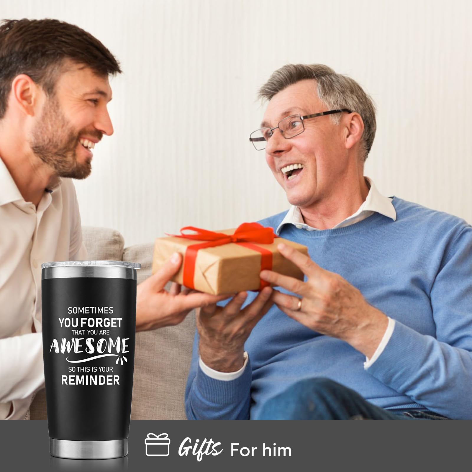 NOWWISH Inspirational Coffee Mug for Men, 14oz Vacuum Insulated Stainless Steel Cup, You Are Awesome Gift for Husband, Boyfriend, Dad - Navy Blue