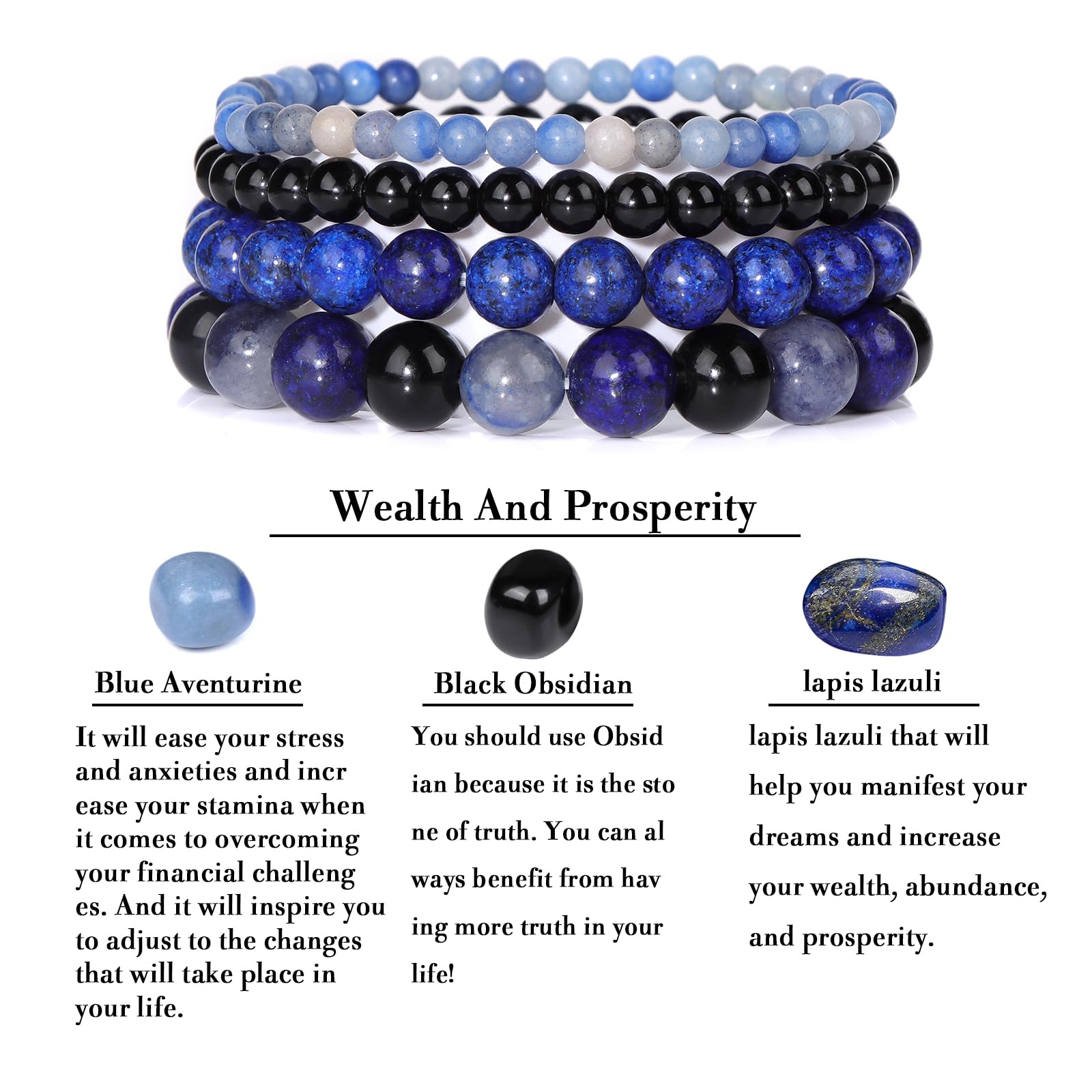 4pcs Beaded Bracelets for Women,Natural Healing Crystal Gemstones Bracelet,Anxiety Stress Relief Bracelet Handmade purple Jewelry Gifts for Women