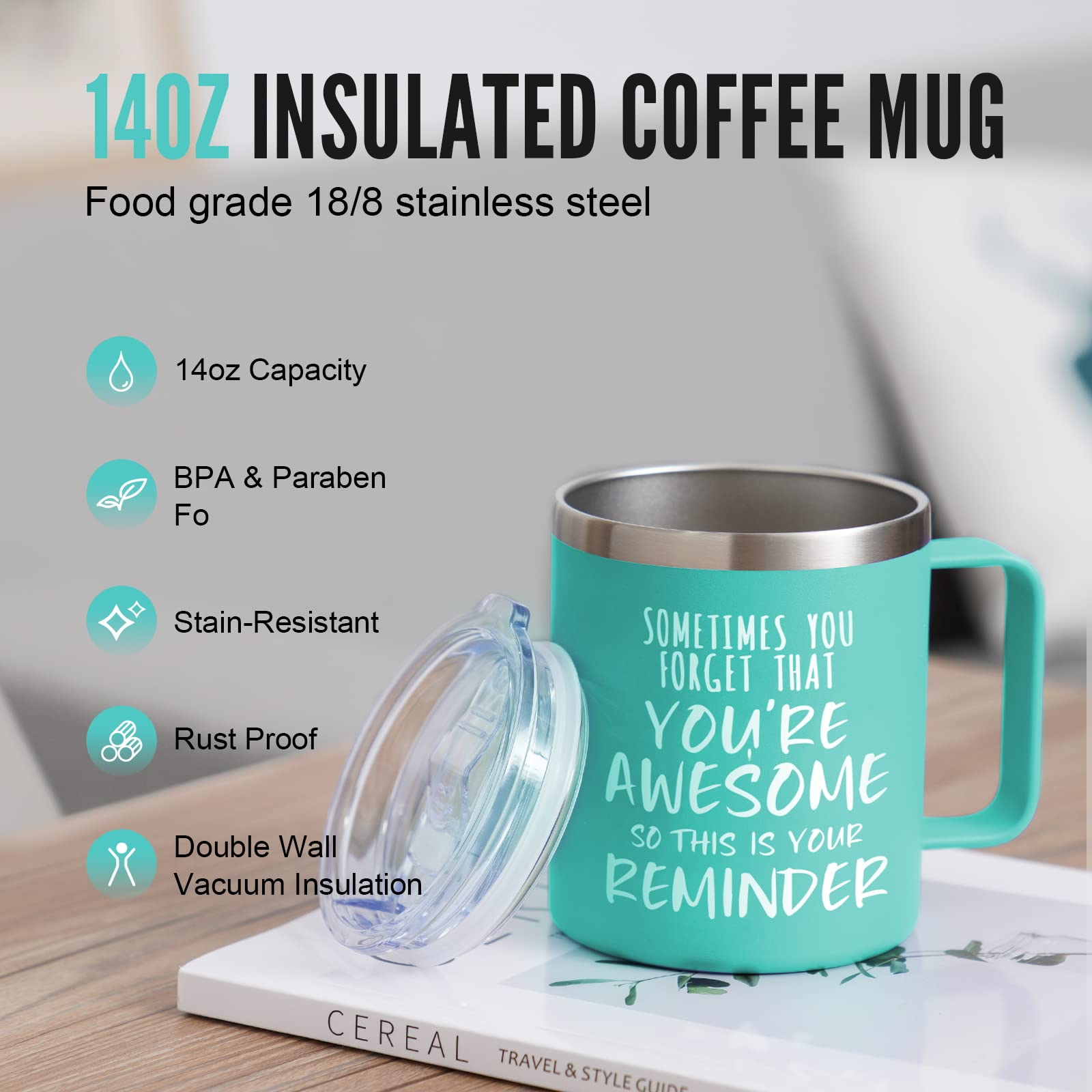 NOWWISH Inspirational Coffee Mug for Men, 14oz Vacuum Insulated Stainless Steel Cup, You Are Awesome Gift for Husband, Boyfriend, Dad - Navy Blue