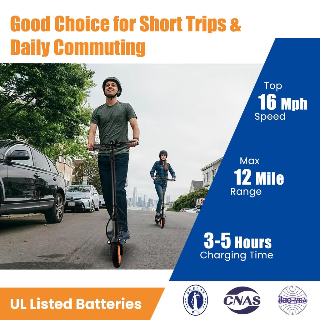 Electric Scooter for Adults, 8.5" Solid Tires, 350/500W Motor, 16/19MPH Max Speed & 12/21 Miles Range, Portable Foldable E-Scooter with Smart APP, Cruise Control, Dual-Brake System（Two Models）