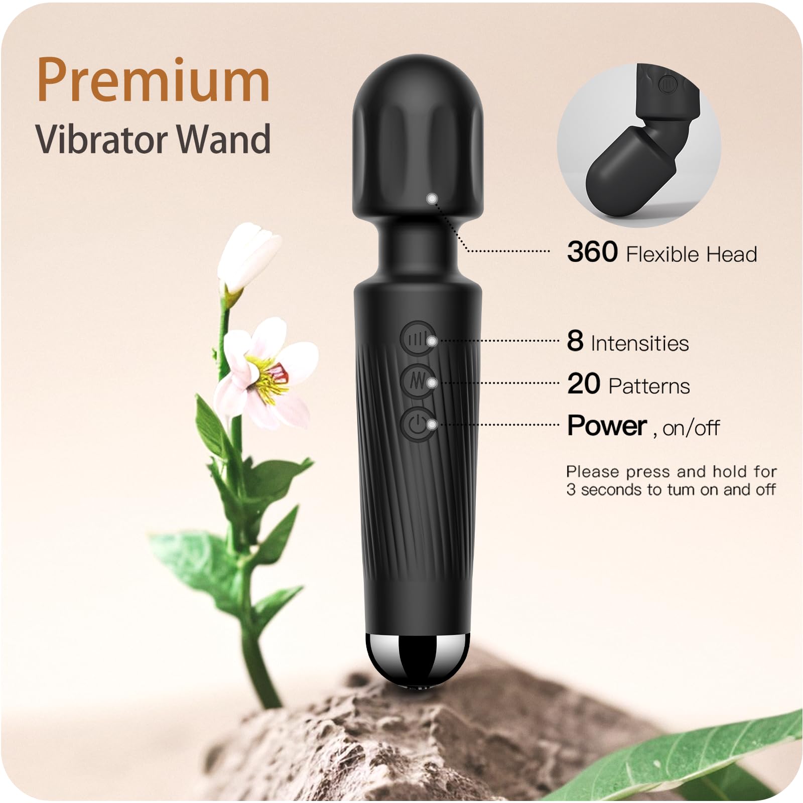 Vibrator Wand,Adult Sex Toy Wand, G Spot Dildo, Clit Vibrator, Sex Vibrators,Clitoris Stimulation,with 8 Speeds & 20 Patterns,Fully Waterproof,Vibrating Wand for her Pleasure (Rose Red)
