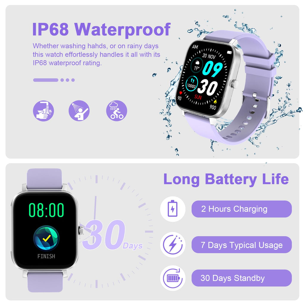 Smart Watch for Men Women Compatible with iPhone Samsung Android Phone 1.83 inch Full Touch Screen IP68 Waterproof Bluetooh Fitness Tracker Heart Rate/Sleep Monitor, Black