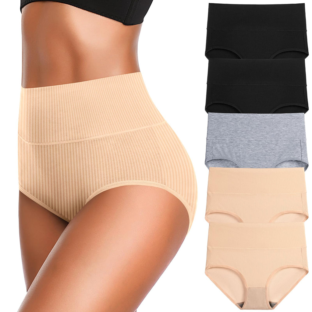Women's High Waist Cotton Underwear Super Stretchy Briefs Full Coverage Panties Soft Women Panties 5-Pack