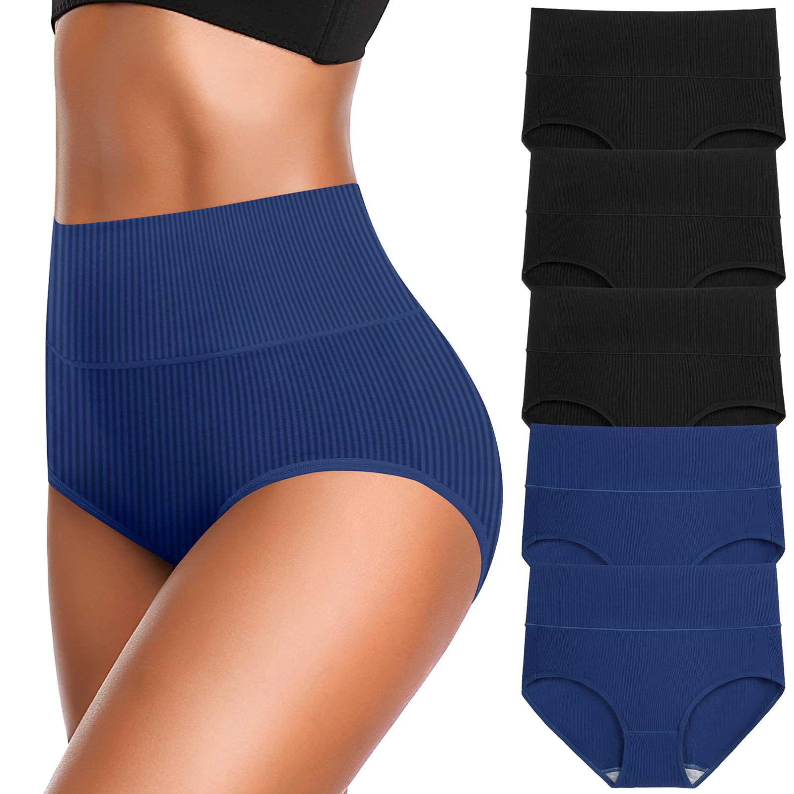 Women's High Waist Cotton Underwear Super Stretchy Briefs Full Coverage Panties Soft Women Panties 5-Pack