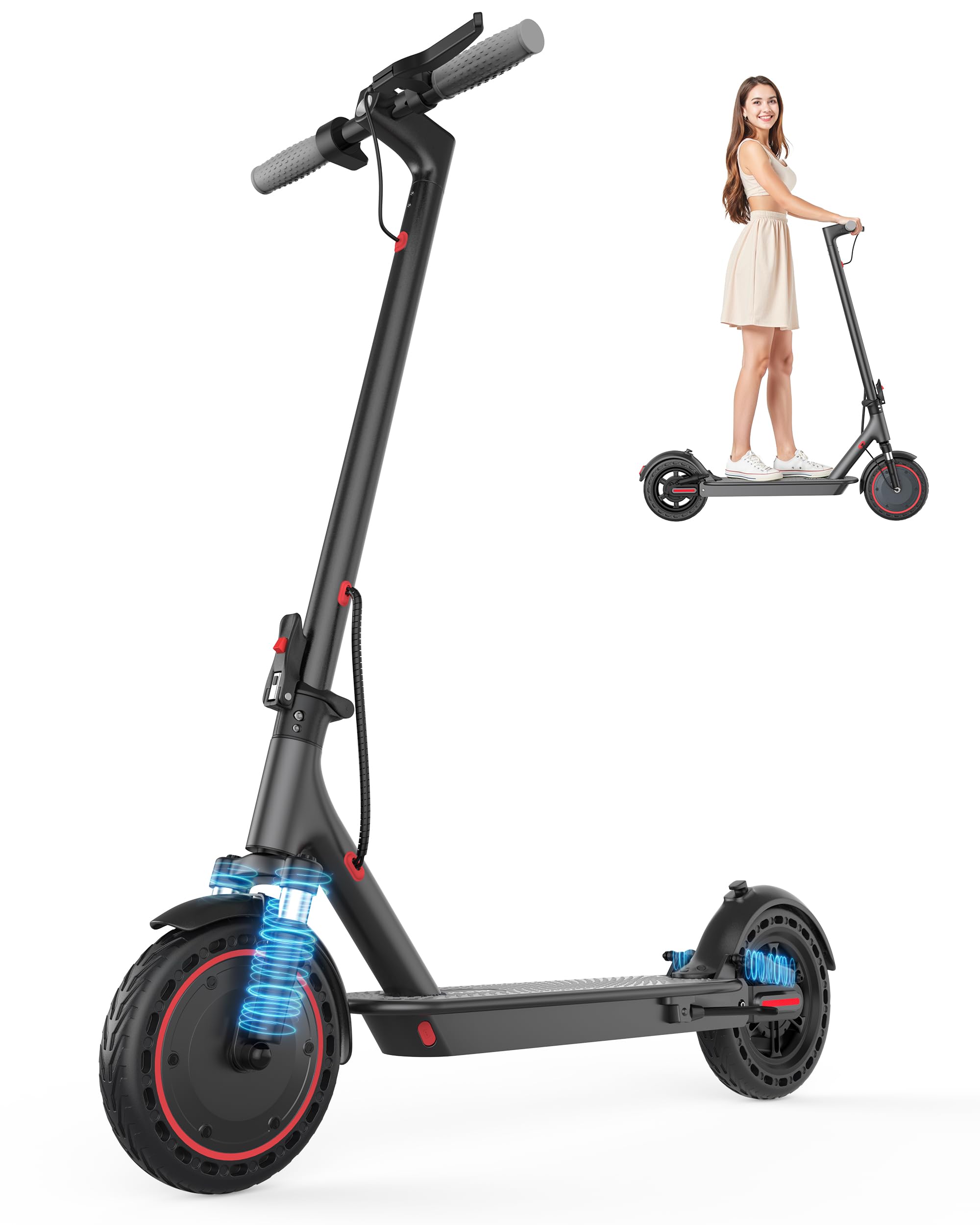 VOLPAM Electric Scooter, 350W/500W Powerful Motor, 8.5"/10" Solid Tires, 19/22Mph, 28/23/21/16 Miles Max Range, Dual Braking