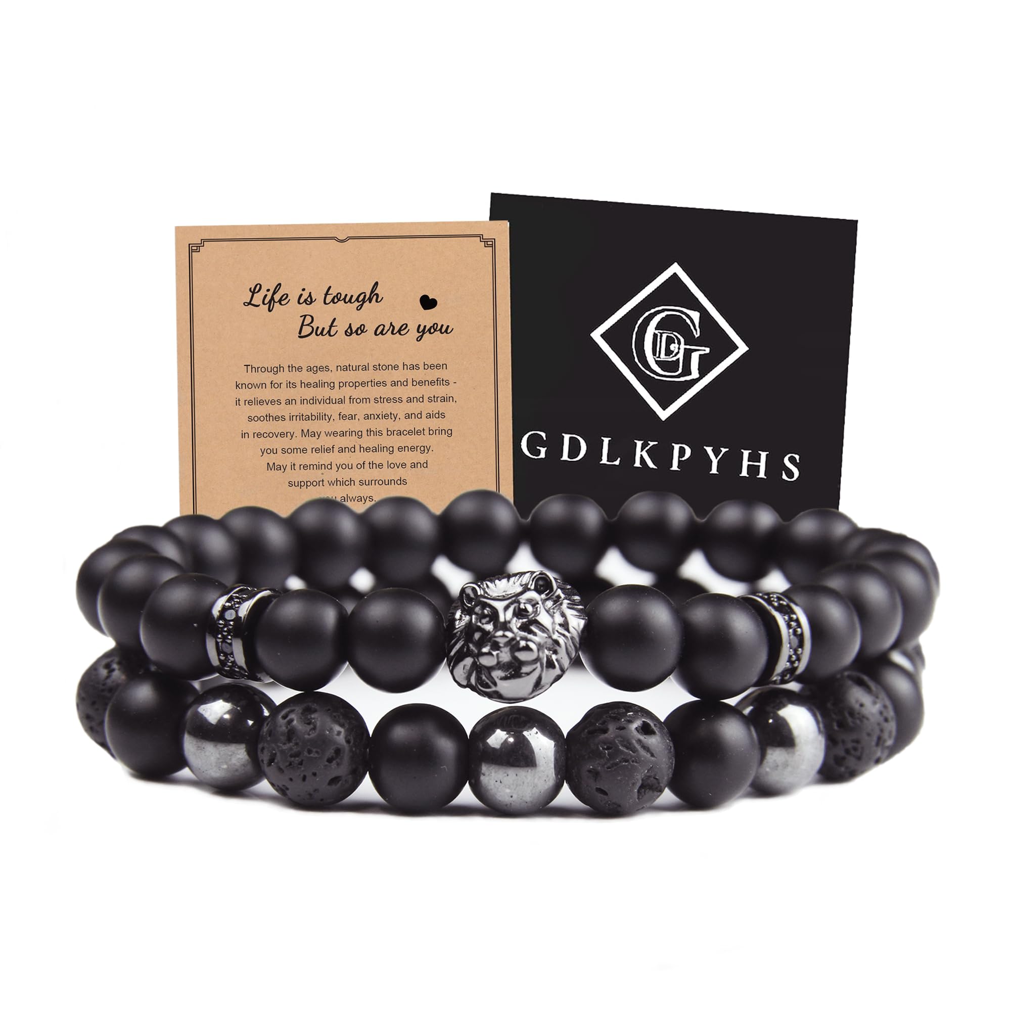 Black Obsidian Bracelet for Men - Black Tourmaline Beaded Bracelets - Mens Bracelet Set 8MM Black Onyx Hematite Lava Stone Beads Triple Protection Bracelet for Men Women Gifts