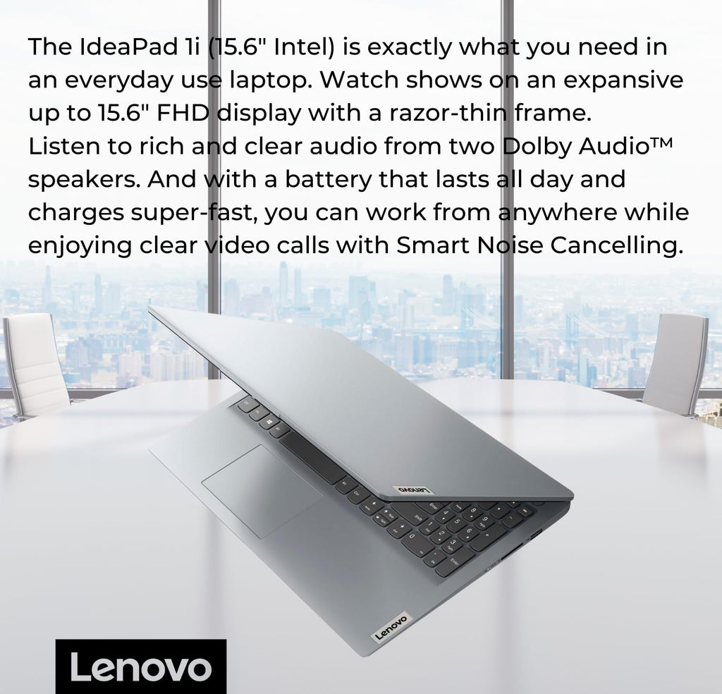 Lenovo IdeaPad 1 Student Laptop, 15.6" FHD Display, Intel Dual Core Processor, 12GB RAM, 512GB SSD + 128GB eMMC, 1 Year Office 365, Wi-Fi 6, Webcam, Bluetooth, SD Card Reader, Windows 11 Home, Grey