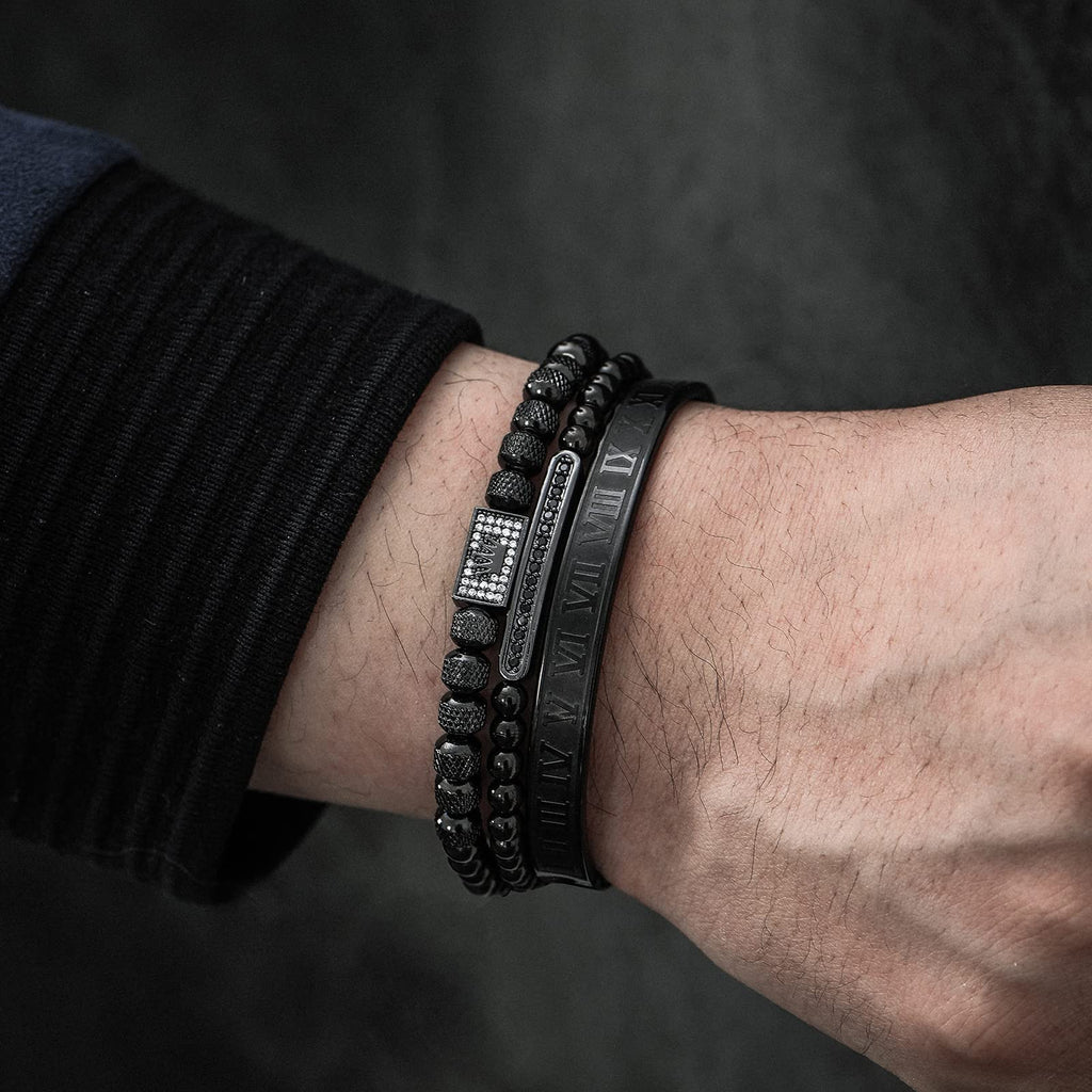 WFYOU 3PCS Stainless Steel Bracelets for Men Gold Roman Numeral Bangle Bracelet Twisted Cable Bracelet Adjustable Cuff Bracelet Mens Luxury Jewelry Bracelets Gifts