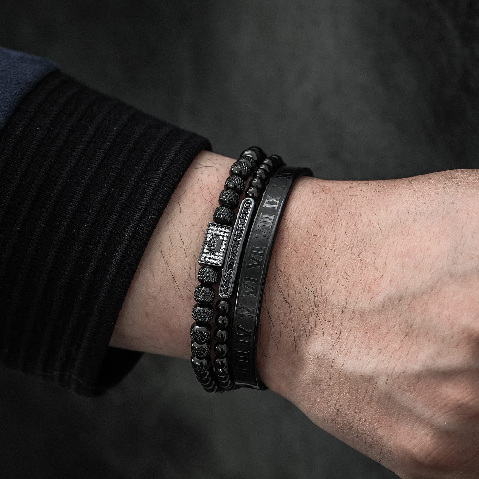 WFYOU 3PCS Stainless Steel Bracelets for Men Gold Roman Numeral Bangle Bracelet Twisted Cable Bracelet Adjustable Cuff Bracelet Mens Luxury Jewelry Bracelets Gifts