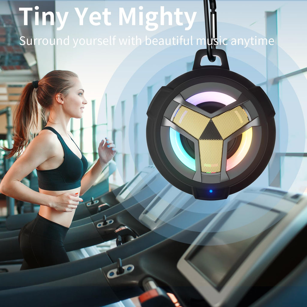 EBODA Bluetooth Shower Speaker, Portable Bluetooth Speakers, IP67 Waterproof Wireless Speaker with LED Light, Floating, 2000mAh, True Wireless Stereo for Kayak, Beach, Gifts for unisex -Black