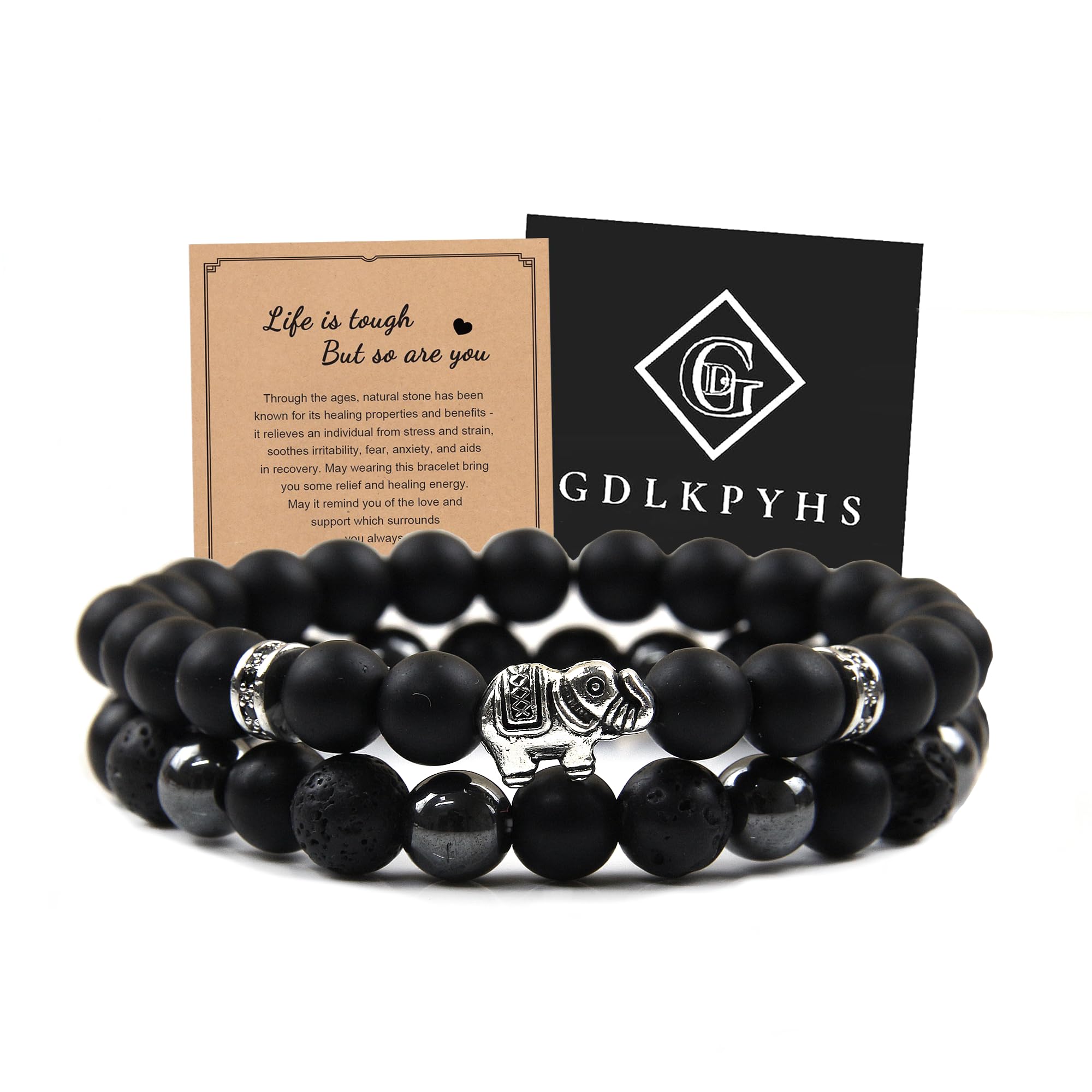 Black Obsidian Bracelet for Men - Black Tourmaline Beaded Bracelets - Mens Bracelet Set 8MM Black Onyx Hematite Lava Stone Beads Triple Protection Bracelet for Men Women Gifts