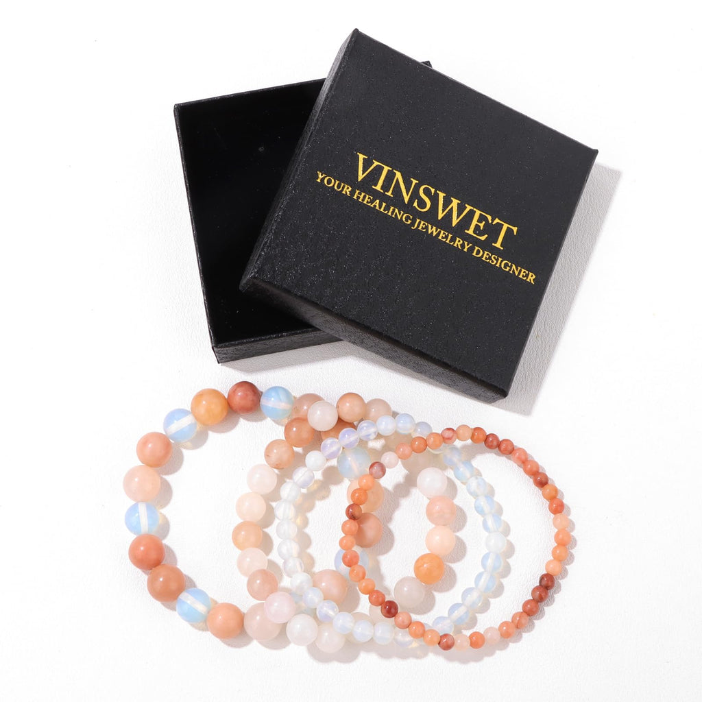 4pcs Beaded Bracelets for Women,Natural Healing Crystal Gemstones Bracelet,Anxiety Stress Relief Bracelet Handmade purple Jewelry Gifts for Women