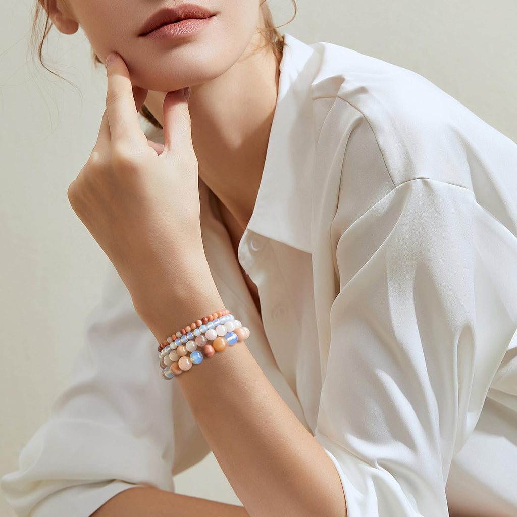 4pcs Beaded Bracelets for Women,Natural Healing Crystal Gemstones Bracelet,Anxiety Stress Relief Bracelet Handmade purple Jewelry Gifts for Women