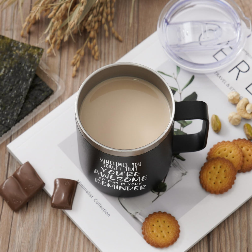 NOWWISH Inspirational Coffee Mug for Men, 14oz Vacuum Insulated Stainless Steel Cup, You Are Awesome Gift for Husband, Boyfriend, Dad - Navy Blue